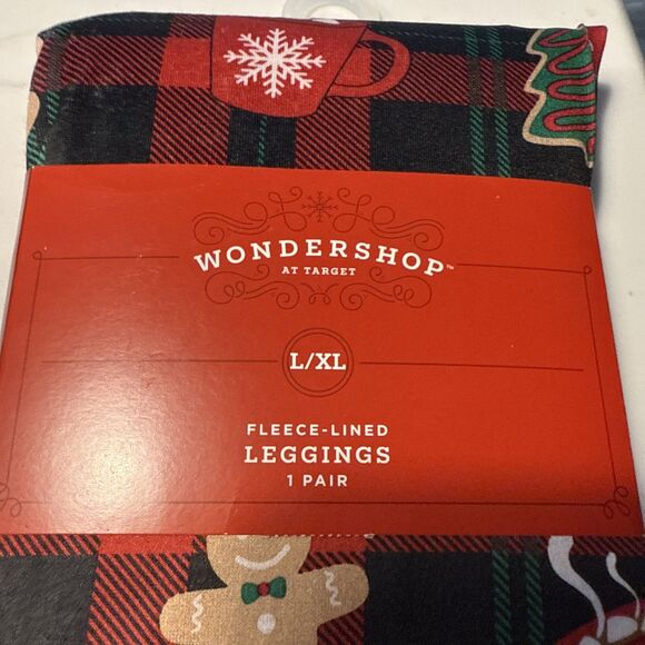 L/XL Womens Holiday Plaid Seamless Fleece Lined Leggings  Wondershop™ Black/Red - Picture 2 of 5
